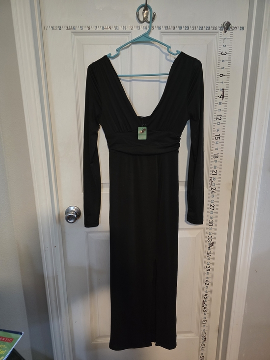 Arden B Dresses & Skirts - Aroen Black Long Sleeve Maxi Dress Size Small Deep V Neck Stretchy Elegant
